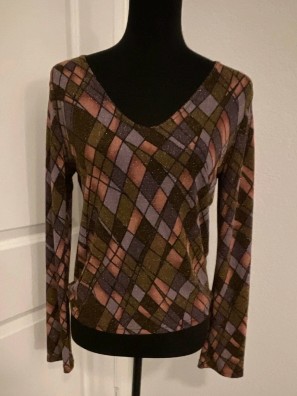 Ninety Multicolor Geometric Print Top - Purple, Pink, Olive